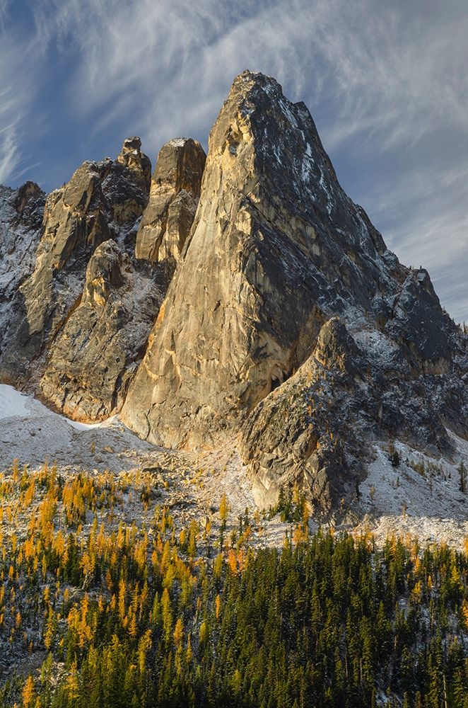Liberty Bell Mountain Early Winters Spires-and golden autumn Larches art print by Alan Majchrowicz for $57.95 CAD